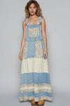 Vintage washed front pocket floral contrast dress: DENIM / M