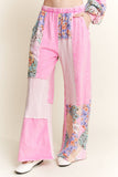 Mineral Washed Floral WaveKnit Jacquard Boho Pants HP6106: Silver Grey / S-M-L / 2-2-2