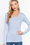 Basic Solid Long Sleeve V Neck Top: MOCHA MOUSSE / 2-2-2 (S-M-L)