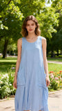 Sleeveless long dress 100% linen REF. 8466: WASABI