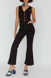 BUTTON FRONT WASHED BLUE JUMPSUIT / SR0935J: Black / XS