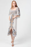 C4B76-A940 SMOCKED BUST KIMONO SLEEVES MIDI DRESS CENTER SLI: M