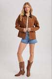 RELAXED BUTTON DOWN BARN JACKET: OLIVE / L