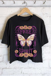 FREE SPIRIT BUTTERFLY GRAPHIC LONG CROP TOP: STONE