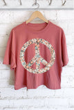 QUILTED PEACE FLOWER GRAPHIC LONG CROP TOP: KHAKI