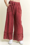 MineralWash Wide Pants with raw hem frayed details HP5536: Natural / S-M-L / 2-2-2