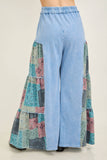 Mineral Washed Boho Patch Tiered wide pants HP6619: Natural / S-M-L / 2-2-2
