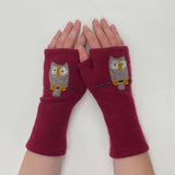 Fingerless Cashmere Gloves-Owl: Olive / One Size Fits Most