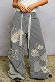 Floral Embroidered Patches Butterfly Patchwork Woven Pants: BLACK STRIPED MULTI / L