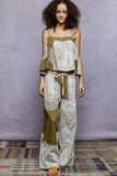 Solid lace patch detail woven pants: HONEY GOLD / L