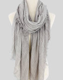 JC021037 Soft Crinkle Gauze Scarf – Boho Lightweight Shawl, Vintage Washed Wrap with Raw Fringe Edges: Green