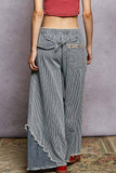 Contrast buckle back detail floral trim down woven pants: STRIPE DENIM / M