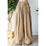 WASHED 3D POCKET SLOUCHY WIDE LEG PANTS: SLATE / S-M-L(2-2-2)