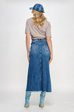 HIGH RISE FLARED MAXI SKIRT - Patchwork Design: DARK DENIM / XL