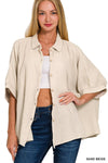 Washed Double Gauze Button Down Half Sleeve Shirt: DUSTY TEAL / 3-3 (S/M-L/XL)