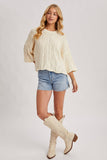 OVERSIZED BELL SLEEVE CABLE KNIT SWEATER: CREAM / S/M