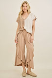 Mineral Washed Wavy Ruffle Cropped Pants HP7051: MossGreen / S-M-L / 2-2-2