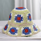 Granny Square Sun Hat Floral Straw Bucket Hat: CYellow / M