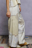 Solid lace patch detail woven pants: HONEY GOLD / M