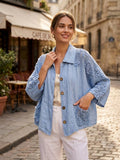 98221 Cropped linen jacket with textured details and an oversized fit: MUSTARD
