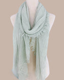 JC021037 Soft Crinkle Gauze Scarf – Boho Lightweight Shawl, Vintage Washed Wrap with Raw Fringe Edges: Coffee