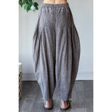 WASHED PLEAT DETAIL COTTON LINEN PANTS: SLATE / S-M-L-XL(2-2-2-2)
