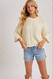 OVERSIZED BELL SLEEVE CABLE KNIT SWEATER: CREAM / S/M