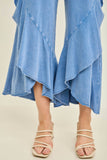 Mineral Washed Wavy Ruffle Cropped Pants HP7051: Ashed Black / S-M-L / 2-2-2