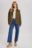 RELAXED BUTTON DOWN BARN JACKET: OLIVE / S
