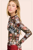 JCT7700-Semi Sheer Crew Neck Long Sleeve Mesh Layering Top: Hazelnut / L