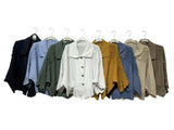 98221 Cropped linen jacket with textured details and an oversized fit: MUSTARD