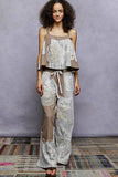 Solid lace patch detail woven pants: HONEY GOLD / S