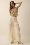 Pointelle Crochet-Knit Tie-Front Tank Top: CREAM / M