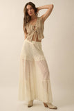 Pointelle Crochet-Knit Tie-Front Tank Top: CREAM / M