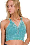 Washed Seamless rib snap button crop tank: SAND BEIGE-160833 / S/M