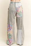 Mineral Washed Floral WaveKnit Jacquard Boho Pants HP6106: Silver Grey / S-M-L / 2-2-2