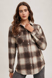 BUTTON DEOWN FLANNEL SHACKET WITH POCKETS: Brown / M