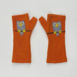 Fingerless Cashmere Gloves-Owl: Olive / One Size Fits Most