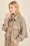 Mineral Wash Button Cropped Shacket HT5560: Ashed Black / S-M-L / 2-2-2