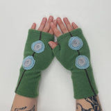 Fingerless Cashmere Gloves-Double Blooming Rose: Orange on Green / One Size Fits Most