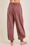 Zen Mineral Washed Ribbed  Baggy Lounge Balloon Pants HP7610: HotCocoa / S-M-L / 2-2-2