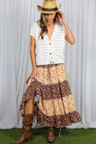 Patchwork Floral Print Bohemian-Inspired Maxi Skirt VS83041B: Orange / S
