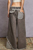 Contrast buckle back detail floral trim down woven pants: STRIPE DENIM / L