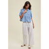 TIERED DENIM BUTTON-UP SHIRT / WL24-9656: DENIM / L