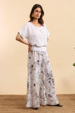 Floral print trousers in 100% Linen REF. 30526: Duck Green