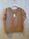 REF 11998 100% LINEN FRINGED BLOUSE.: CAMEL