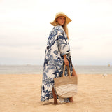 Cotton Kimono Bathrobe Frida Cardigan Dressing Gown Blue Owl