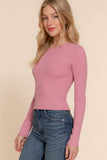 Long Sleeve Round Neck Cotton Spandex Rib Tee: NVY-navy / L