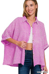 Washed Double Gauze Button Down Half Sleeve Shirt: DUSTY TEAL / 3-3 (S/M-L/XL)