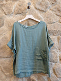 REF 83773  100% LINEN   SIDE TIE BLOUSE: Marrón